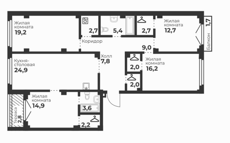 4-комнатная квартира, 125.5 м2