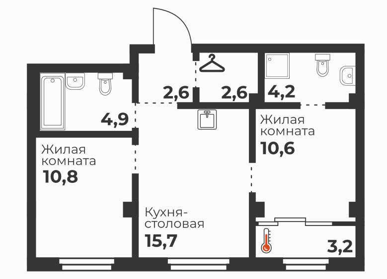 2-комнатная квартира, 51.4 м2
