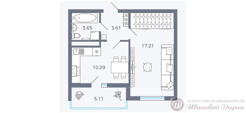 1-комнатная квартира, 37.32 м2