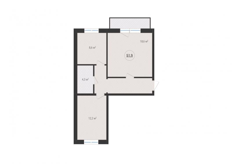 2-комнатная квартира, 51.8 м2