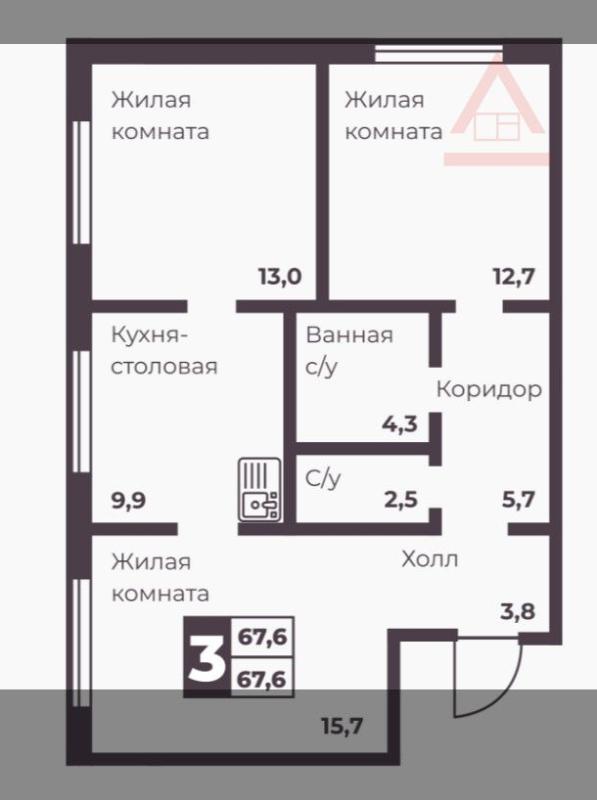 3-комнатная квартира, 67.6 м2