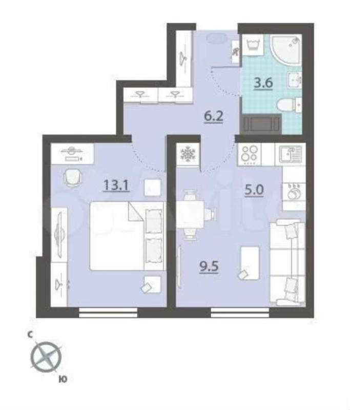 1-комнатная квартира, 37.4 м2