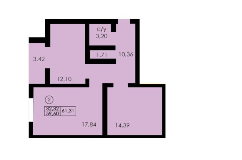 2-комнатная квартира, 61.31 м2