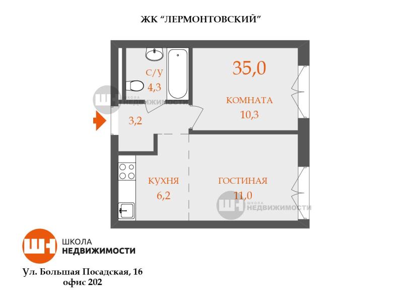 2-комнатная квартира, 35 м2