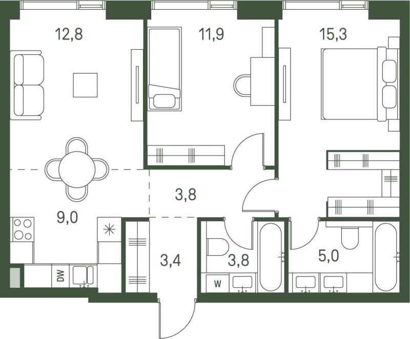 2-комнатная квартира, 65 м2