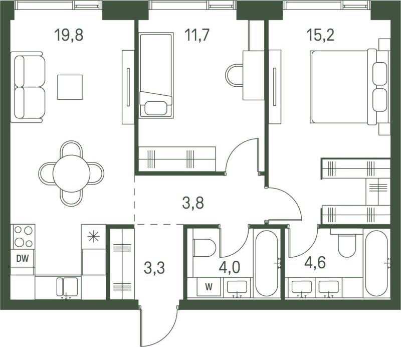 2-комнатная квартира, 62.4 м2