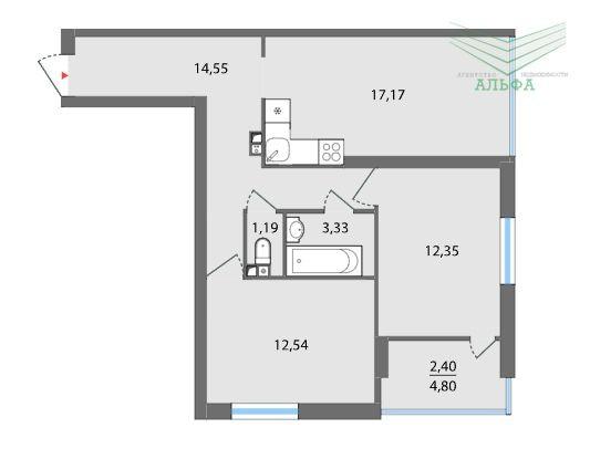2-комн. квартира, 65.93 м², 5/25 этаж