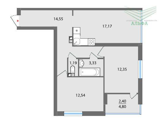 2-комнатная квартира, 65.93 м2