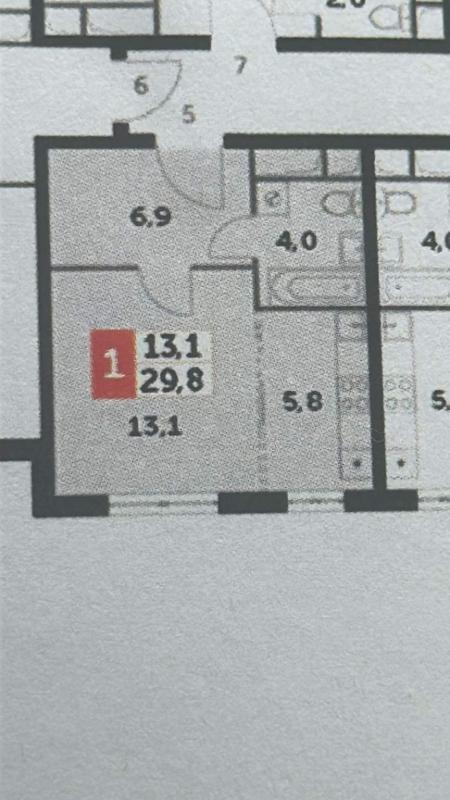 1-комнатная квартира, 29.8 м2