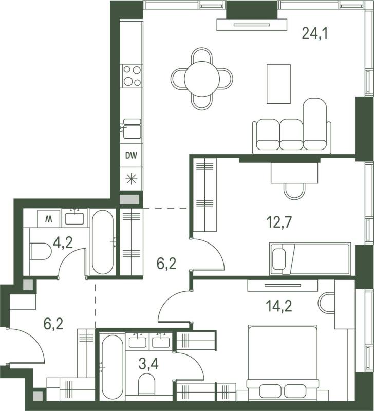 2-комнатная квартира, 71 м2