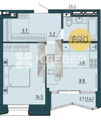 1-комнатная квартира, 43.2 м2