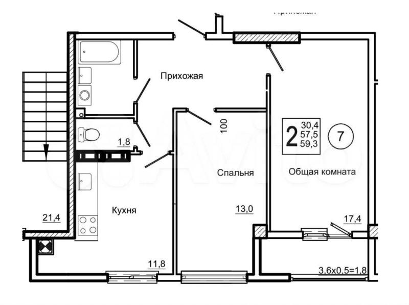 2-комнатная квартира, 59.3 м2