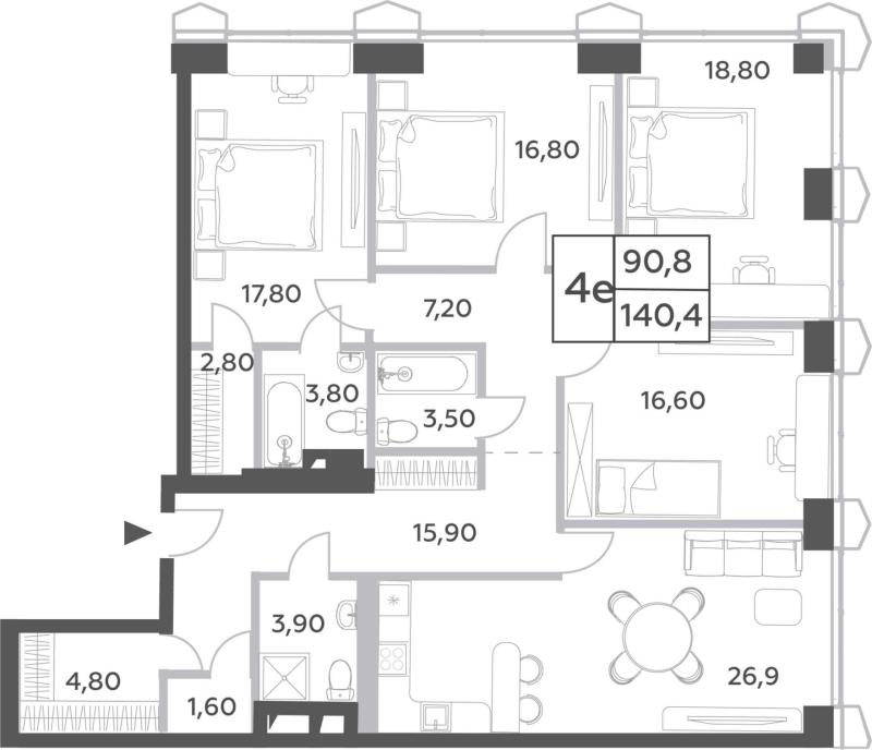 5-комнатная квартира, 140.4 м2