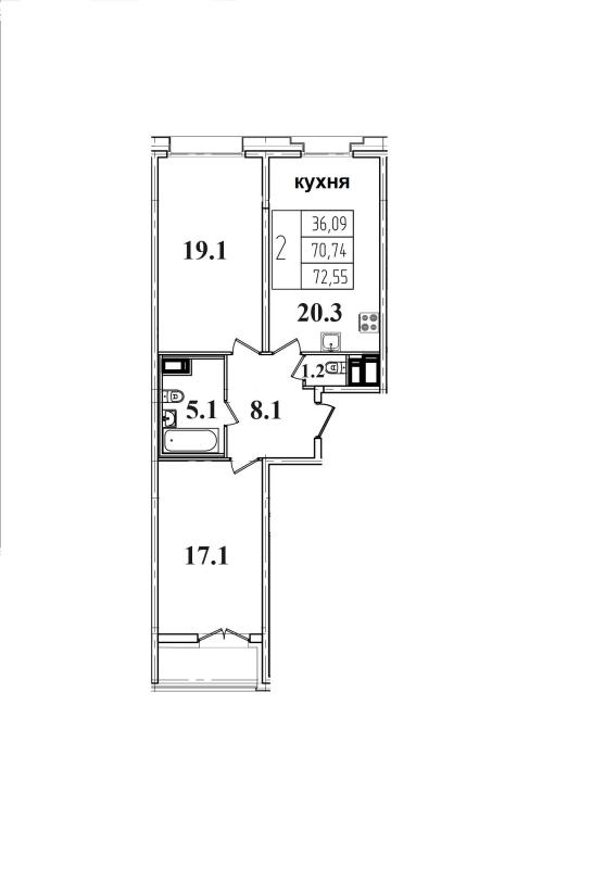 2-комнатная квартира, 72.4 м2