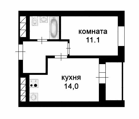 1-комнатная квартира, 35.34 м2