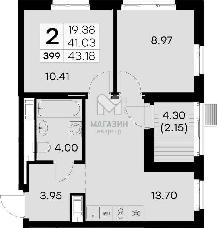 2-комнатная квартира, 43.18 м2