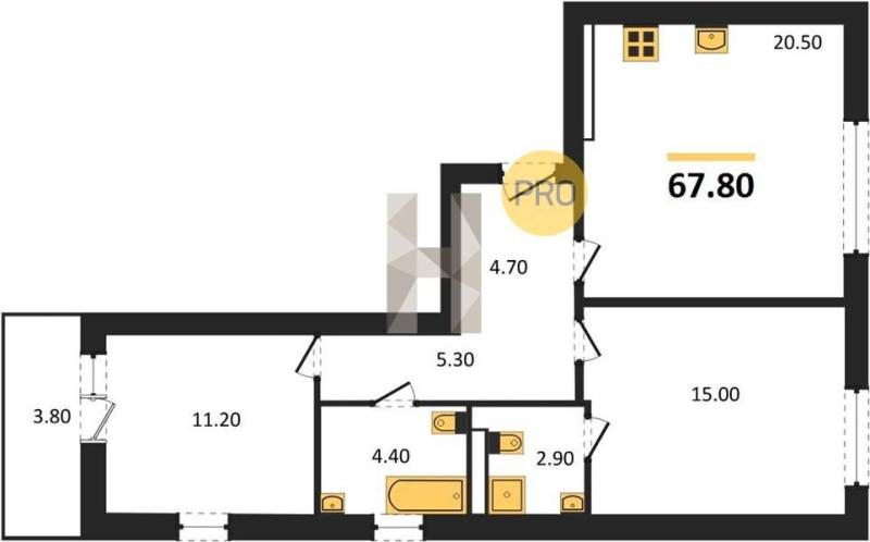 2-комнатная квартира, 67.8 м2