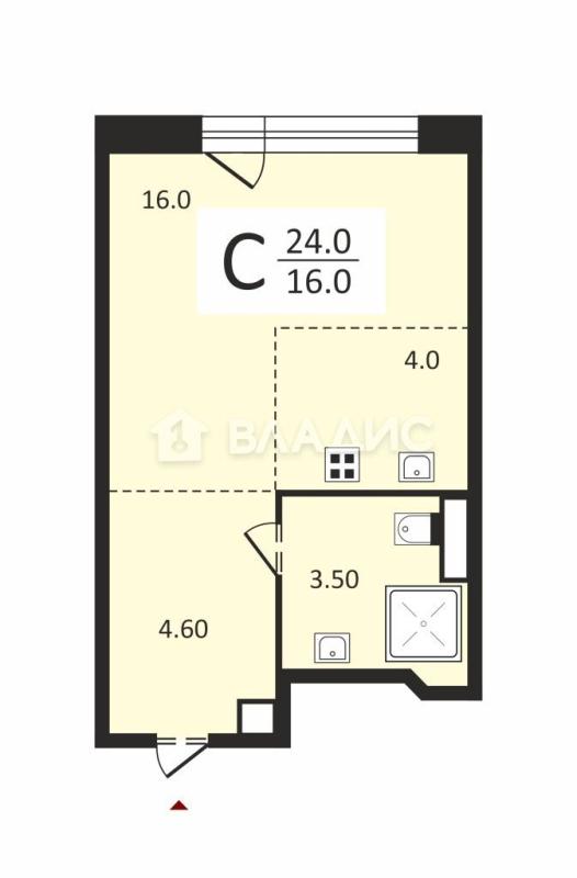1-комнатная квартира, 24 м2