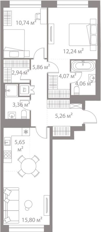 2-комнатная квартира, 69.98 м2