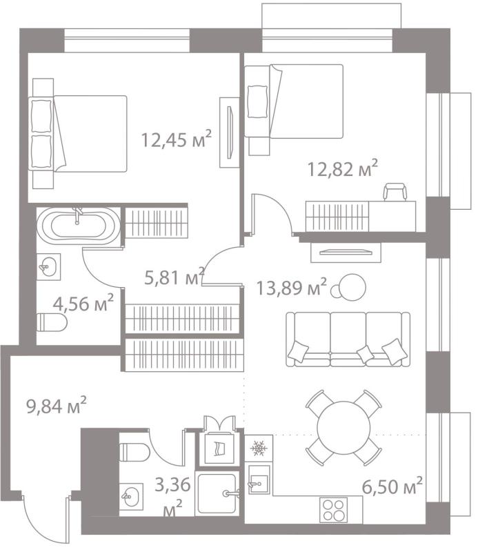 2-комнатная квартира, 69.23 м2