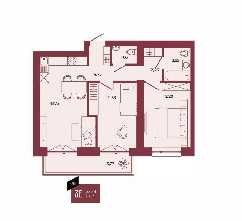 2-комн. квартира, 61 м², 10/17 этаж