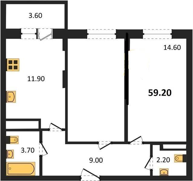 2-комнатная квартира, 59.2 м2