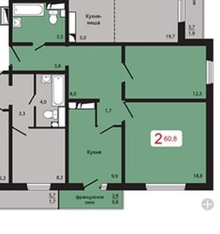 2-комн. квартира, 60.8 м², 8/17 этаж