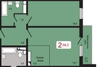 2-комн. квартира, 56.3 м², 5/17 этаж