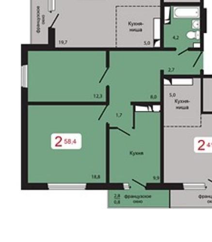 2-комн. квартира, 58.4 м², 5/17 этаж