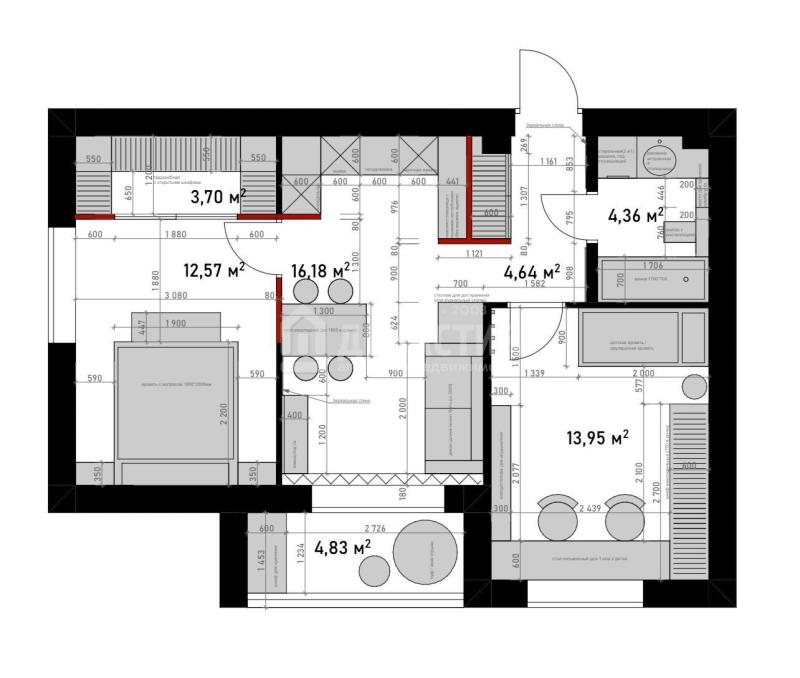 3-комнатная квартира, 58.1 м2