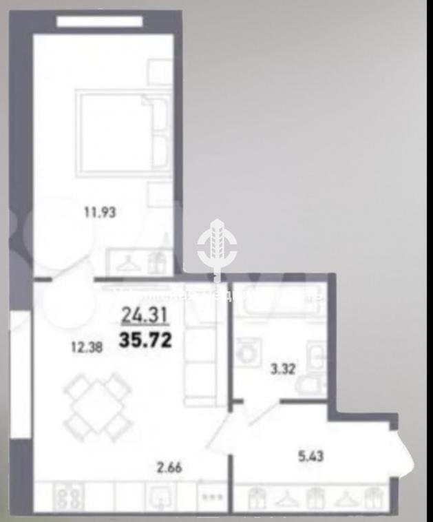 2-комнатная квартира, 37.1 м2