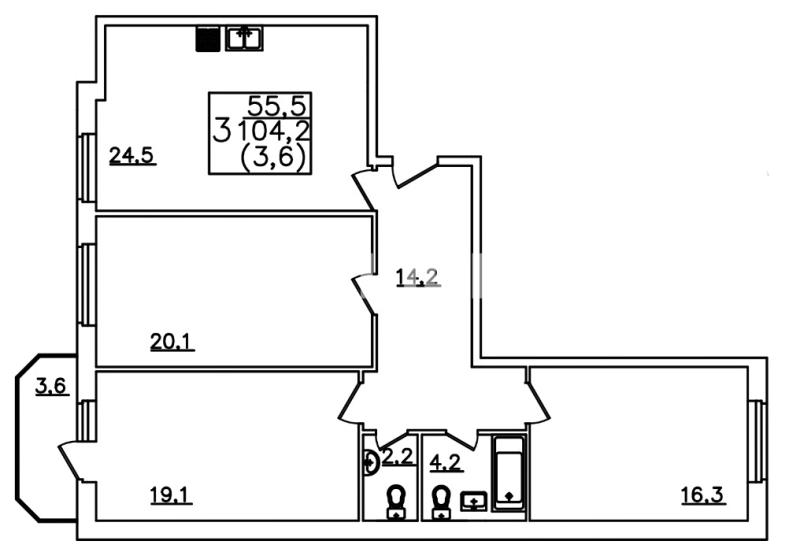 3-комнатная квартира, 104.2 м2