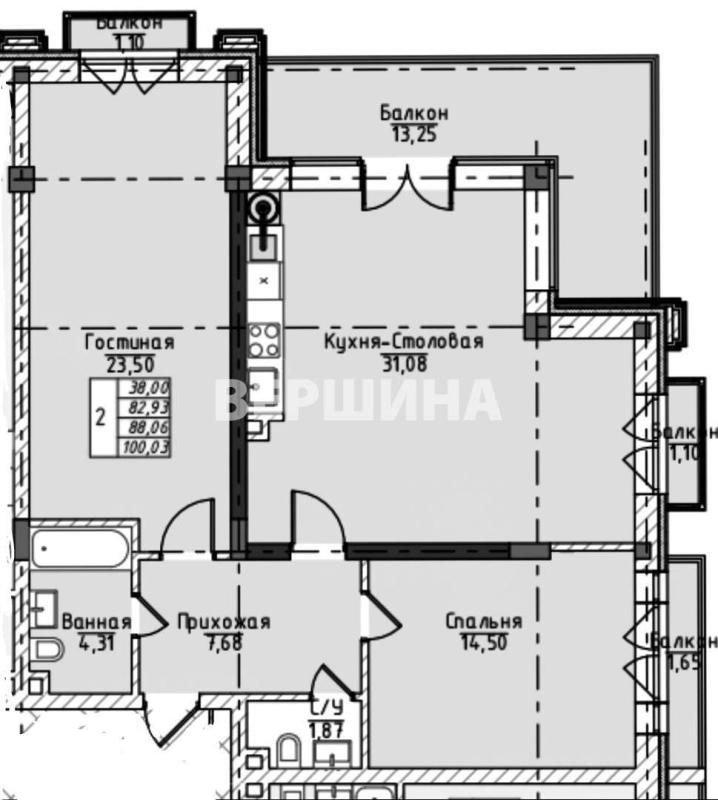 2-комнатная квартира, 100.03 м2