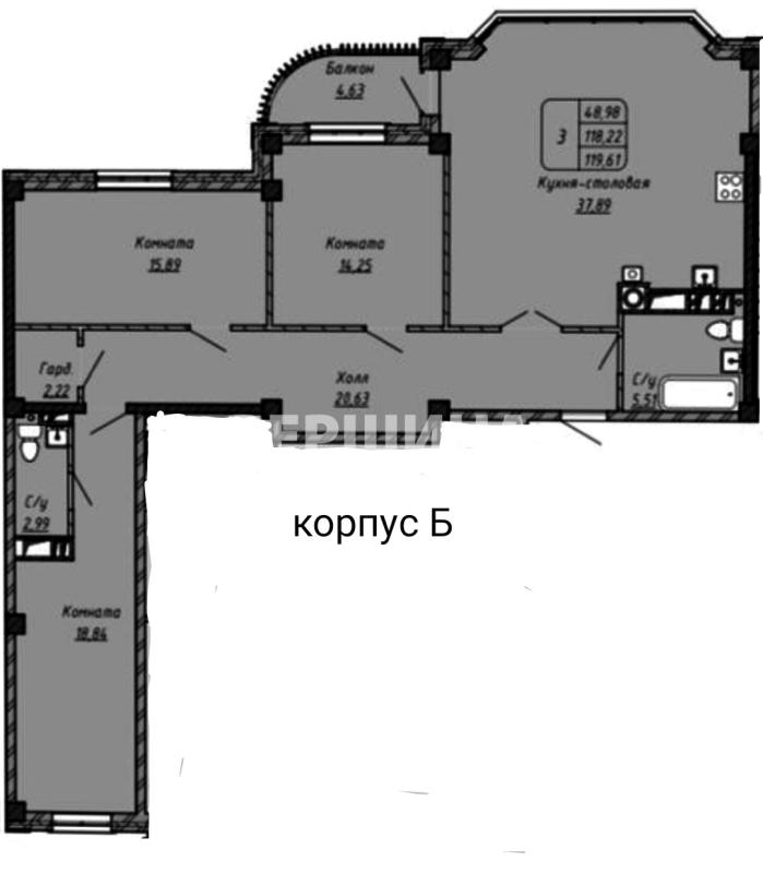 3-комнатная квартира, 118.22 м2