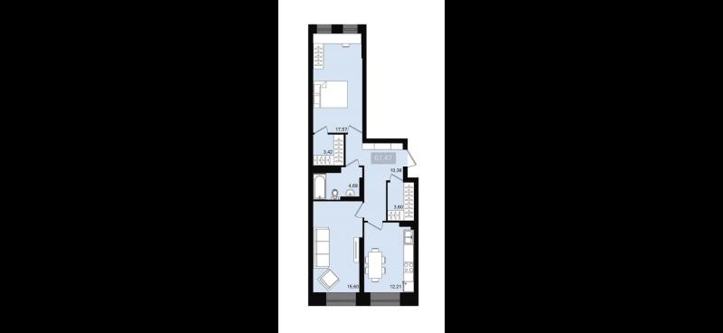 2-комн. квартира, 67.47 м², 7/20 этаж