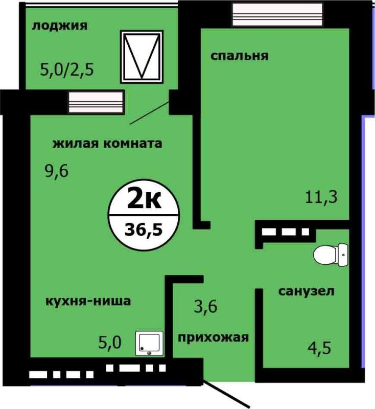 2-комн. квартира, 36.5 м², 19/19 этаж