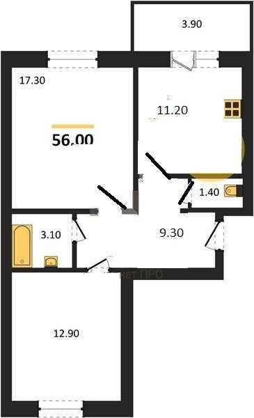 2-комн. квартира, 53 м², 1/4 этаж