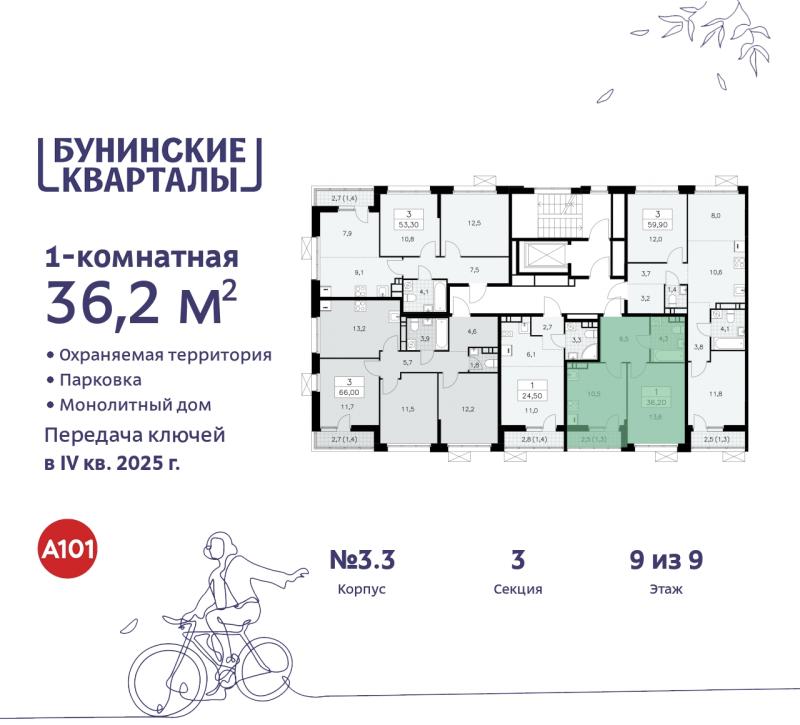 1-комнатная квартира, 36.2 м2