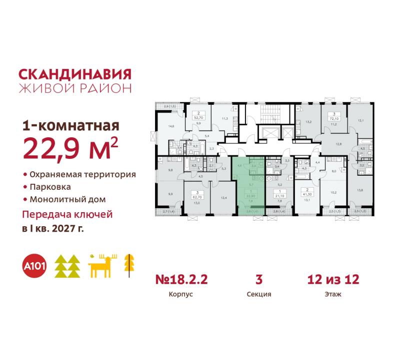 1-комнатная квартира, 22.9 м2