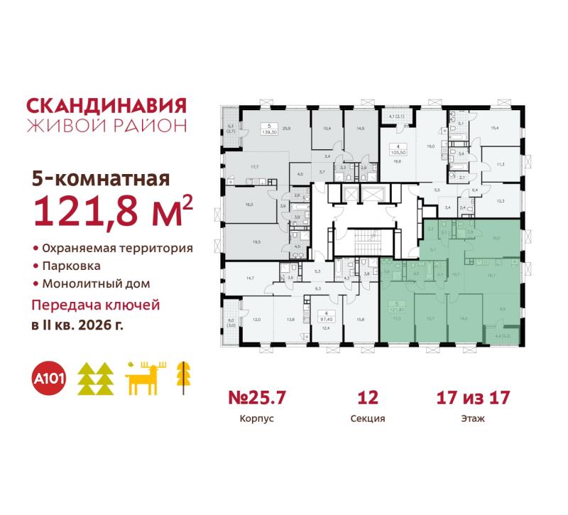 5-комнатная квартира, 121.8 м2