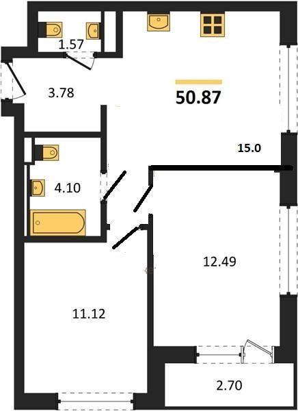 2-комн. квартира, 50 м², 5/17 этаж