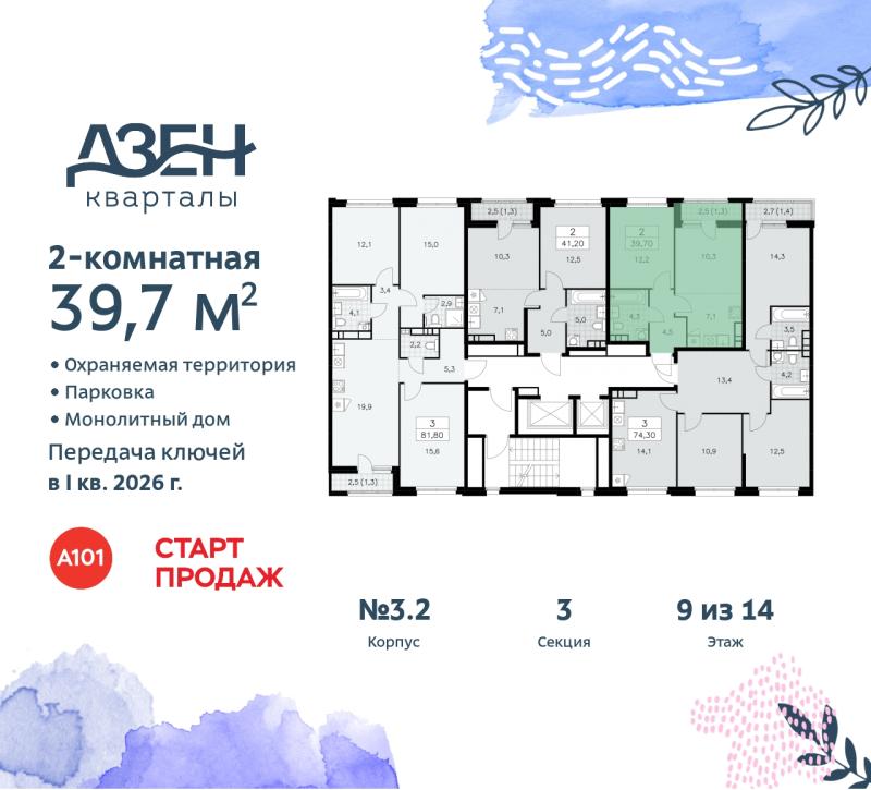 2-комнатная квартира, 39.7 м2