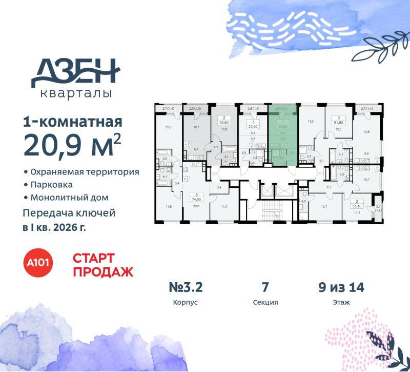 1-комнатная квартира, 20.9 м2