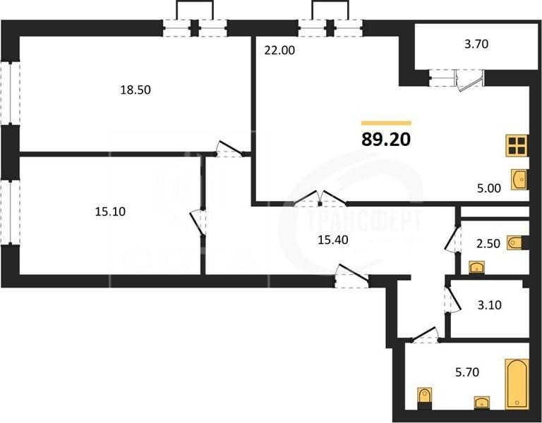 2-комнатная квартира, 89.2 м2