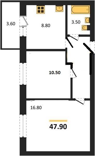 2-комнатная квартира, 47 м2