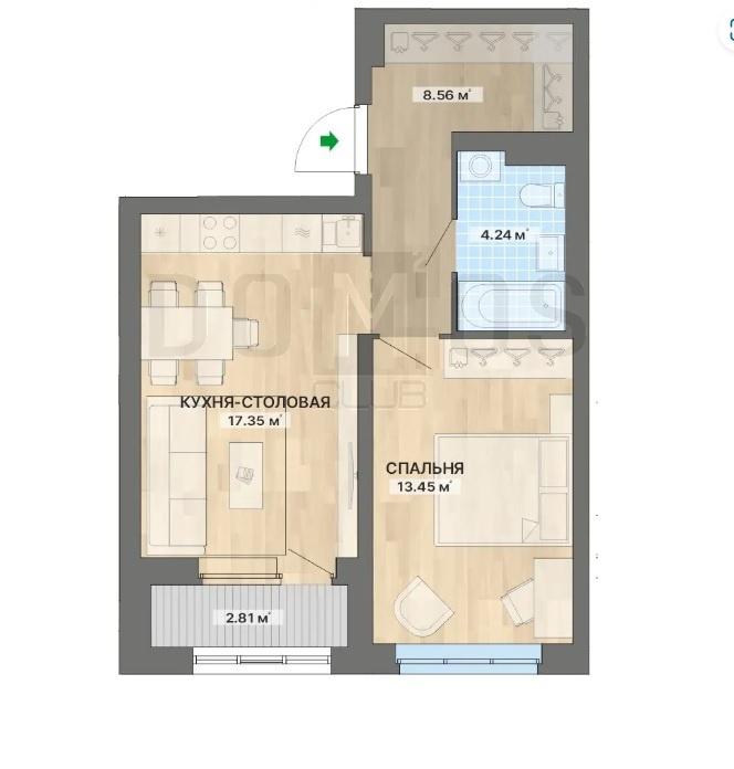 1-комнатная квартира, 46 м2
