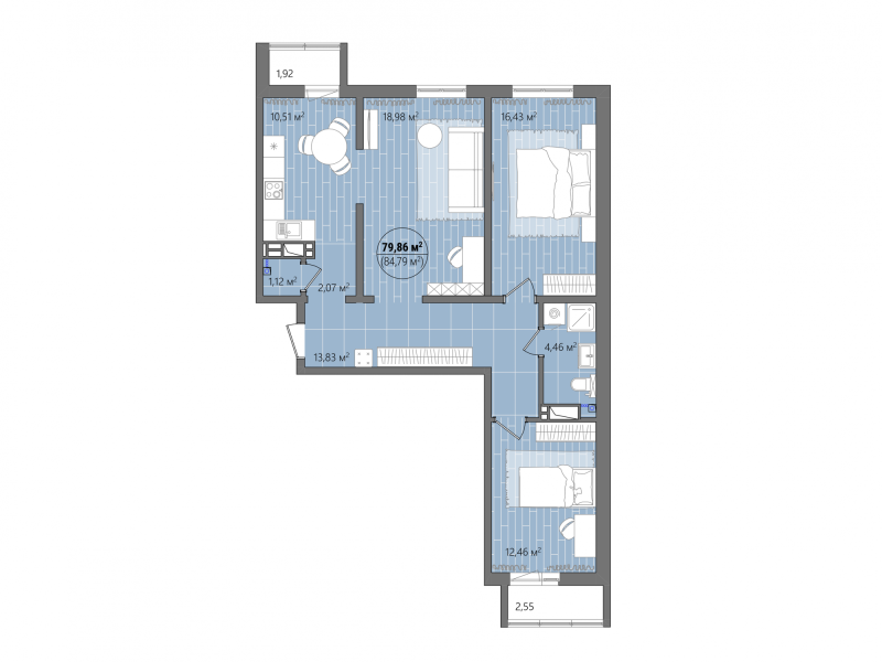 3-комн. квартира, 89 м², 2/17 этаж