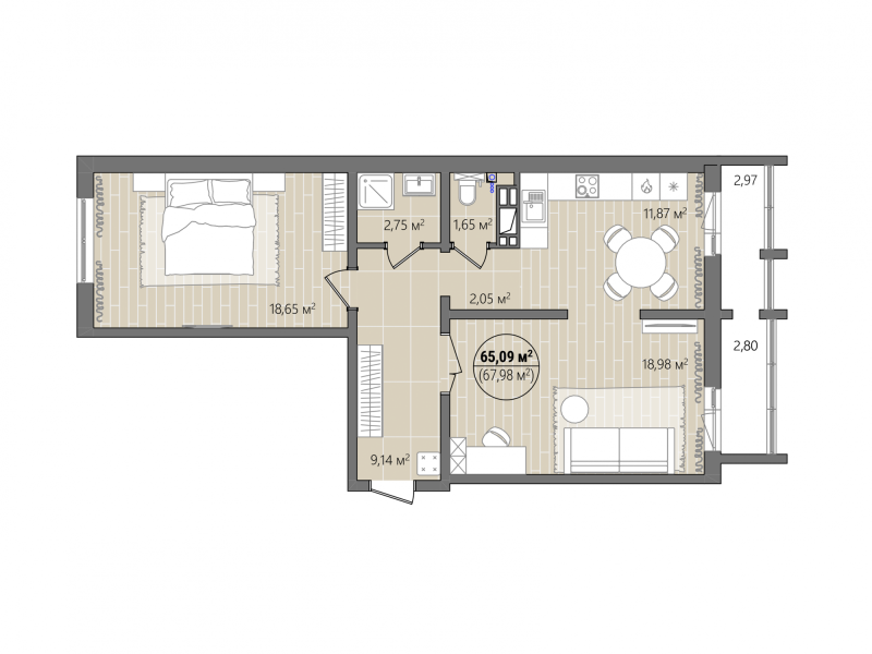 2-комн. квартира, 70 м², 2/17 этаж