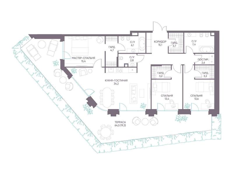 3-комнатная квартира, 144.7 м2
