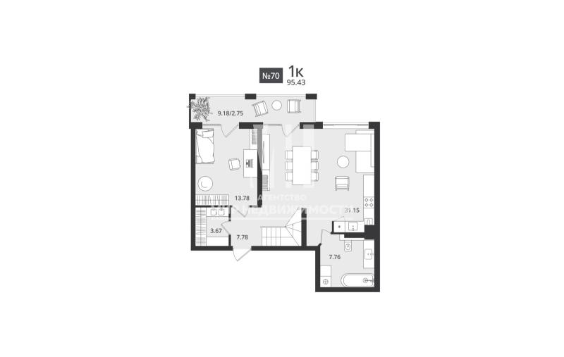 2-комн. квартира, 95.43 м², 7/7 этаж
